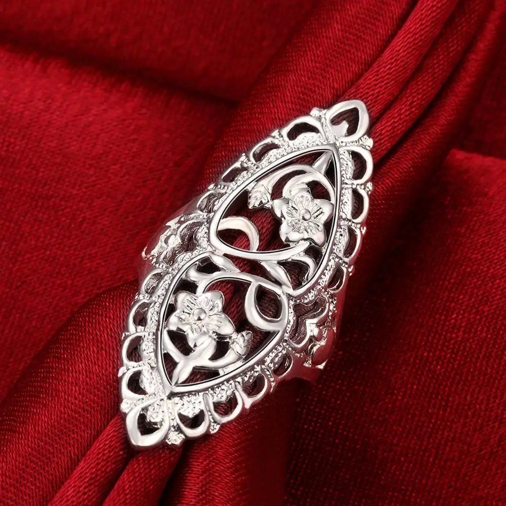 Горячие благородные кольца из стерлингового Серебра 925 пробы, ретро полые широкие кольца с цветами Для женщин, модные вечерние очаровательные свадебные украшения, подарки