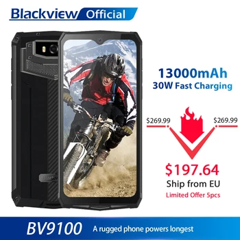 Blackview BV9100 IP68 Водонепроницаемый Мобильный Телефон 13000 мАч 30 Вт Быстрая Зарядка 4G Мобильный Телефон MTK6765 4 ГБ + 64 ГБ 16.0MP Прочный Смартфон