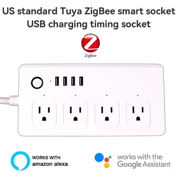 Wi-Fi/Zigbee Smart Power Strip Универсальные Розетки, 4 Позиционные Розетки, USB-Порт, Приложение Tuya, Дистанционное Голосовое Управление, Работа Alexa, Google Home