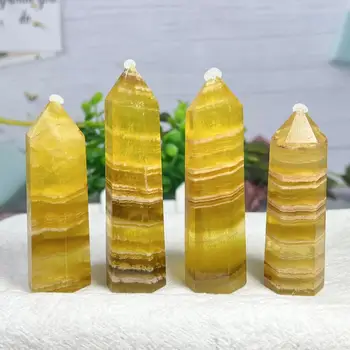 Натуральный желтый кристалл флюорита, Палочка, Энергетический Обелиск, Исцеляющие украшения для дома, подарки 9-11 см