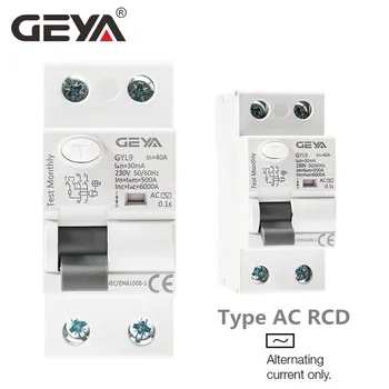 Электромагнитный автоматический выключатель переменного тока типа GEYA GYL9 RCD ELCB RCCB Electric1P + N 25A 40A 63A 100A RCD 30mA 100mA 300mA