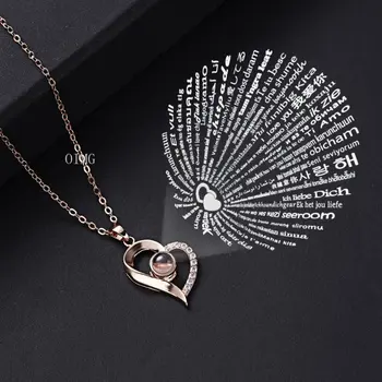 Я люблю тебя На 100 языках Ожерелье С Круглым Кулоном в виде сердца Романтические Ожерелья с проекцией памяти, Свадебный подарок Для Дам, Подружек